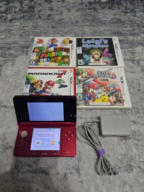 Lot Nintendo 3DS Red - 4games - Cable charge -  Console + 2gb Sd card